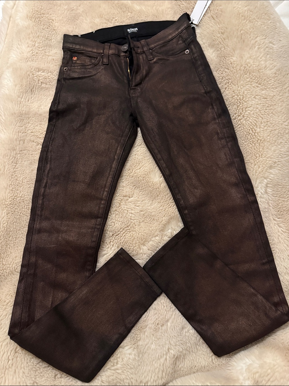 Hudson Jeans Brown Coated Skinny Jeans
